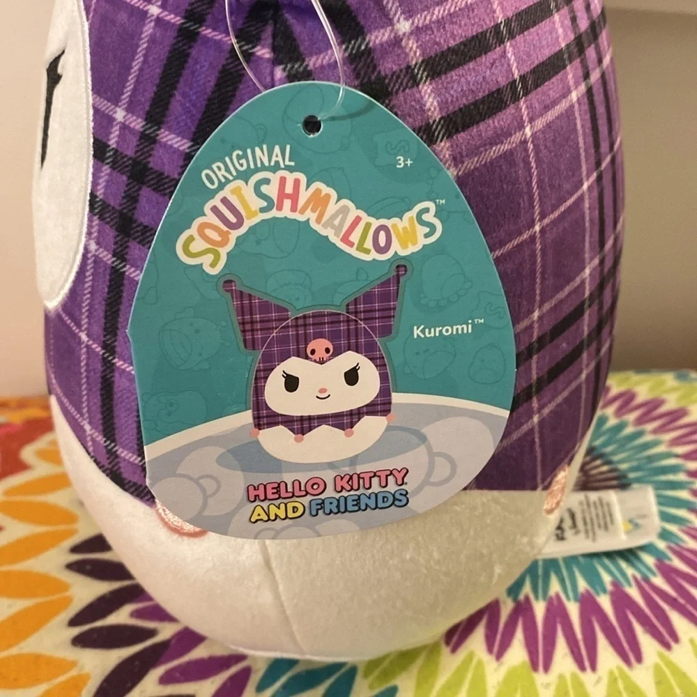 Squishmallows Sanrio Kuromi Plaid Plush purple & white